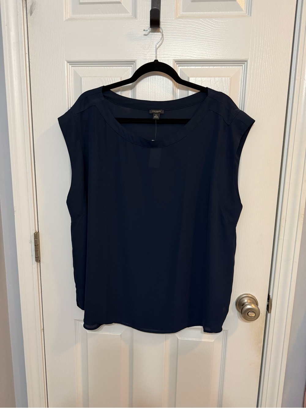 Ann Taylor Factory Navy Cap-Sleeve Blouse